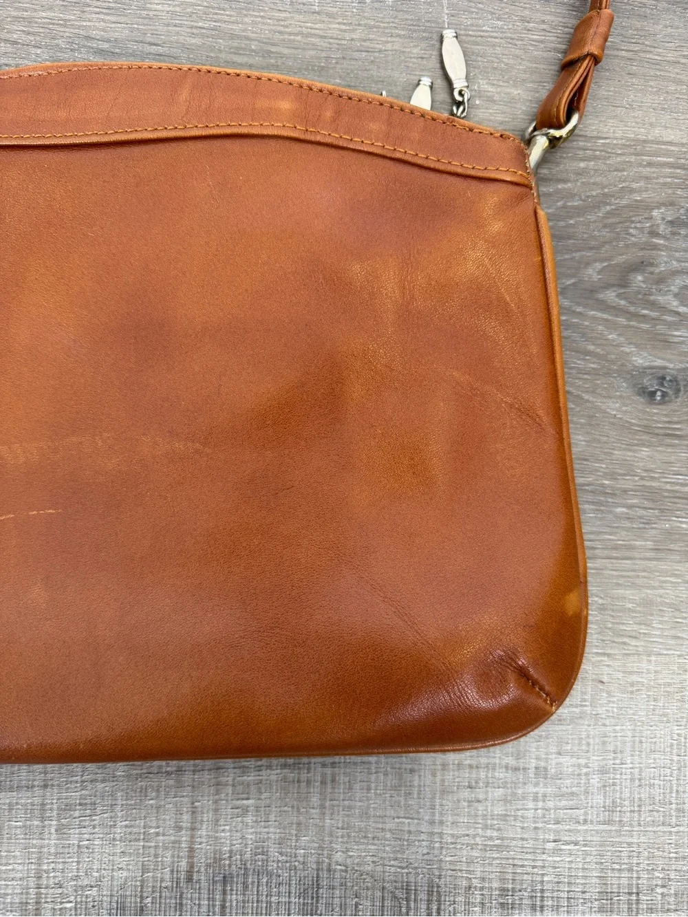 Vintage Brown Leather Double Zip Crossbody Shoulder Bag Purse